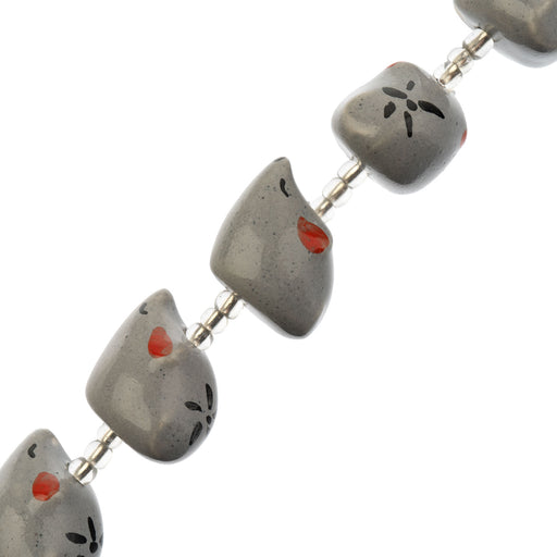 Ceramic Beads Fat Mouse Grey 16x18mm 6pcs