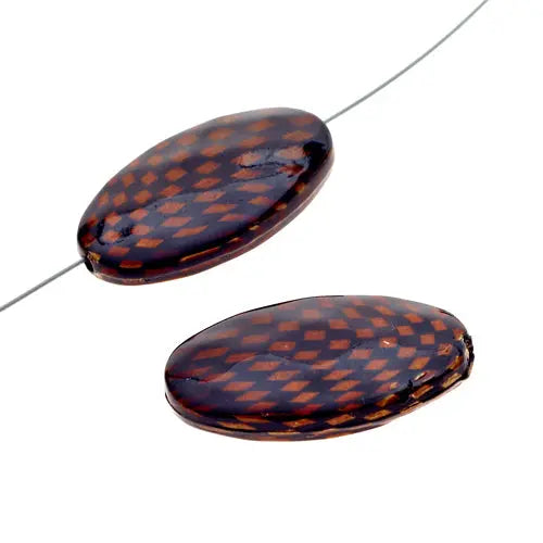 Checker Beads Oval 33x19mm Approx 5pcs/Strand