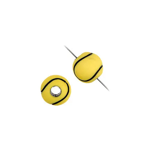 Acrylic Sport Bead Tennis Ball 12mm Yellow With Black Lines