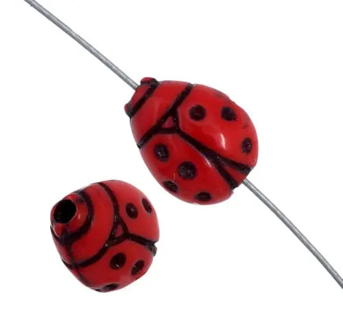 Acrylic Ladybug Bead 12x9mm Red/Black