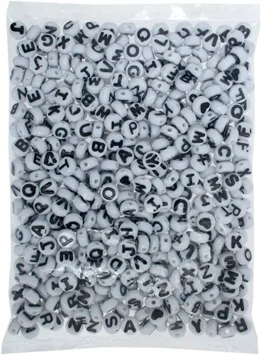 Acrylic Alphabet Bead 8mm White/Black Letters
