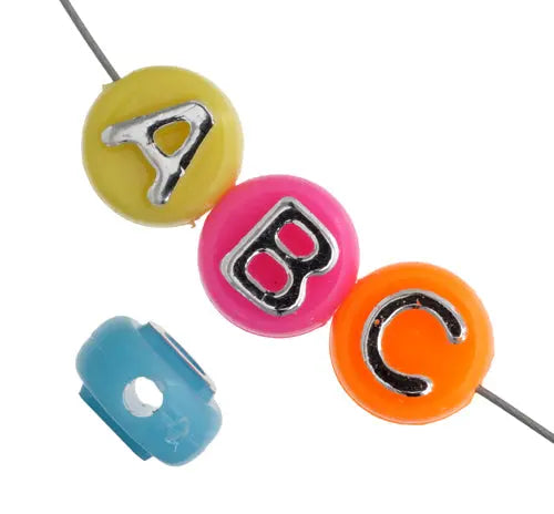 Acrylic Alphabet Bead 8mm Bright Multi Beads/Silver Letters