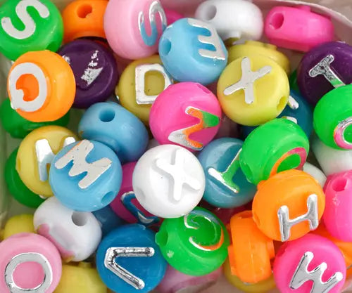 Acrylic Alphabet Bead 8mm Bright Multi Beads/Silver Letters