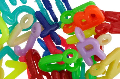 Acrylic Bead Alphabet Charms 23x13mm Bright Multi