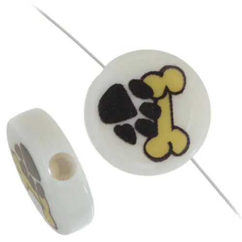 Bead Discs 19mm Bone with Paw