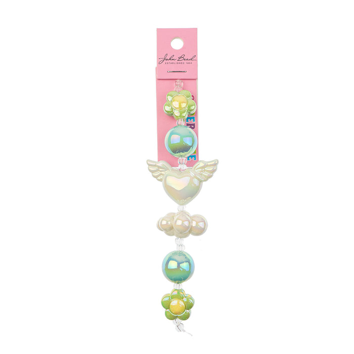 Super Cute Acrylic Bead Flower/Cloud/Heart-Wings 5in Strand Light Blue/Light Green/Cream