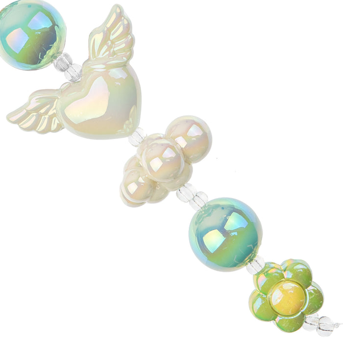 Super Cute Acrylic Bead Flower/Cloud/Heart-Wings 5in Strand Light Blue/Light Green/Cream