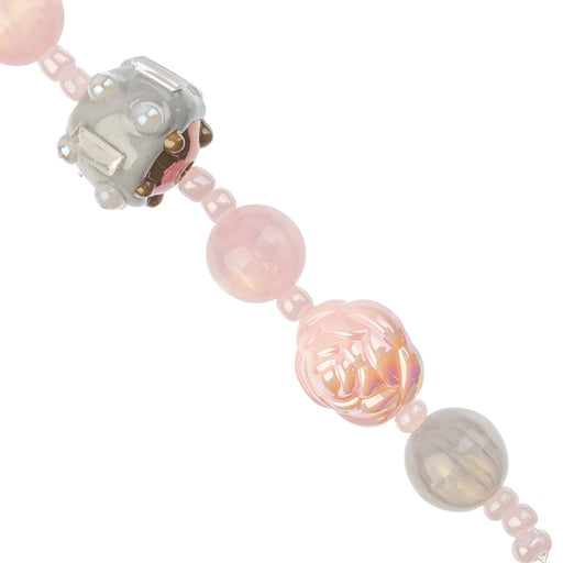 Super Cute Acrylic Bead Round/Rose/Candy 5in Strand Grey/Light Pink