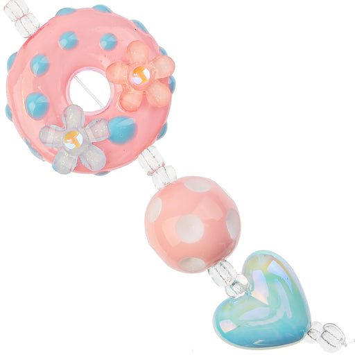 Super Cute Acrylic Bead Heart/Donut/Polkadot 5in Strand