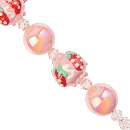 Super Cute Acrylic Bead Round/Strawberry Candy 5in Strand Light Pink