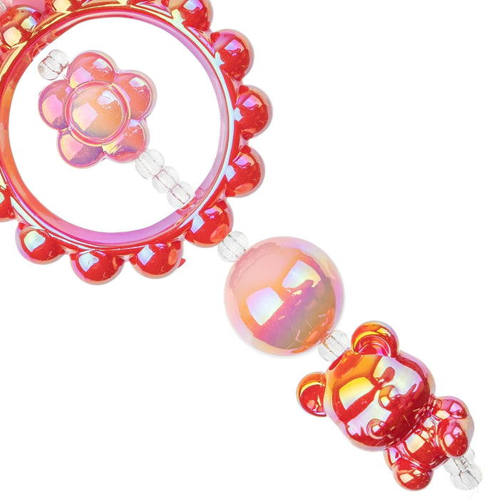 Super Cute Acrylic Bead Round/Bear/Ring/Heart 5in Strand Light Pink/Fuchsia