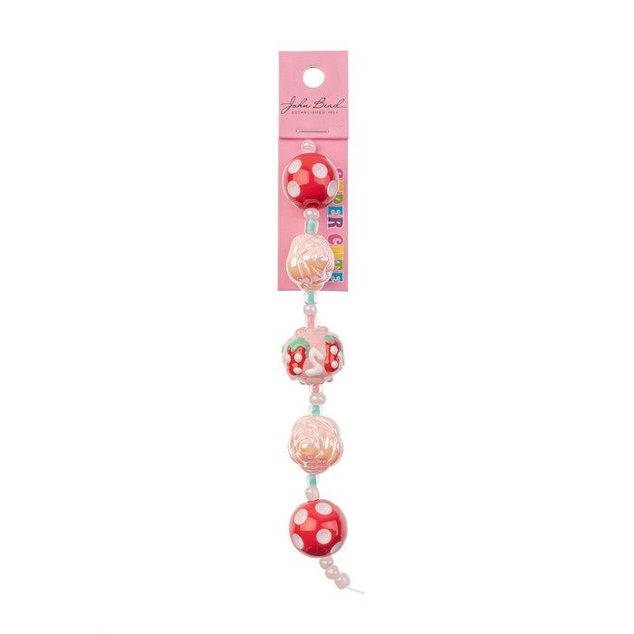 Super Cute Acrylic Bead Roses/Candy/Polkadot 5in Strand Light Pink/Fuchsia