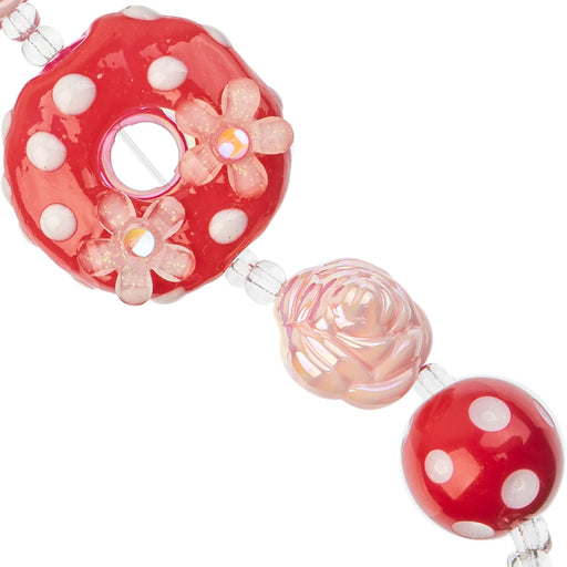 Super Cute Acrylic Bead Roses/Donut/Polkadot 5in Strand Light Pink/Fuchsia