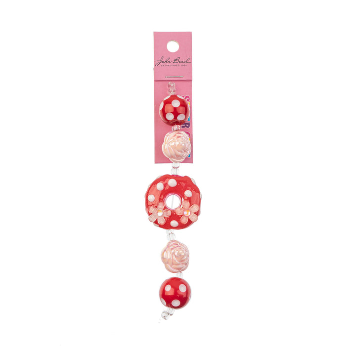 Super Cute Acrylic Bead Roses/Donut/Polkadot 5in Strand Light Pink/Fuchsia