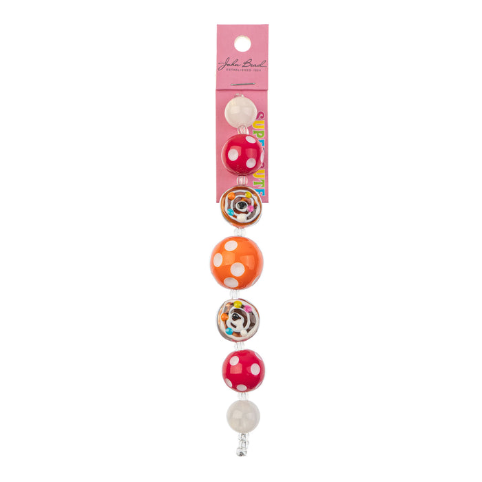 Super Cute Acrylic Bead Discs Donuts/Polkadot 5in Strand Orange/Fuchsia/Multi Color