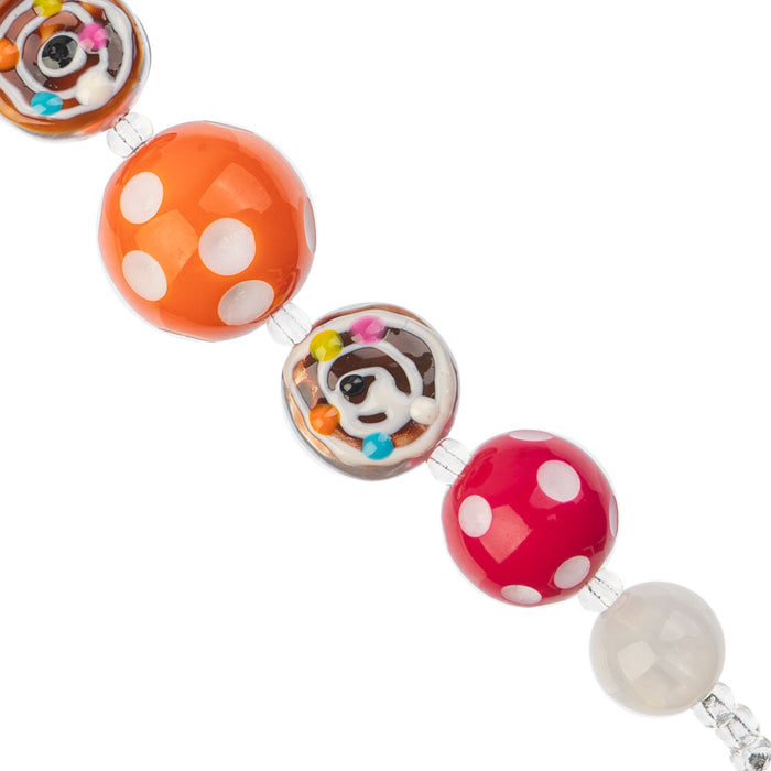 Super Cute Acrylic Bead Discs Donuts/Polkadot 5in Strand Orange/Fuchsia/Multi Color