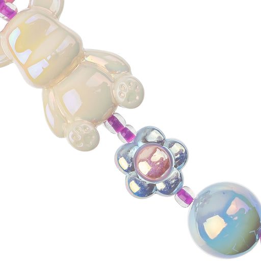 Super Cute Acrylic Bead Bear/Flower/Round 5in Strand Light Blue/Light Purple/White