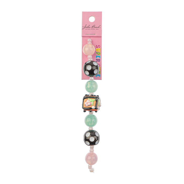 Super Cute Acrylic Bead Polkadot/Round/Square 5in Strand Light Green/Light Pink/Black/Red