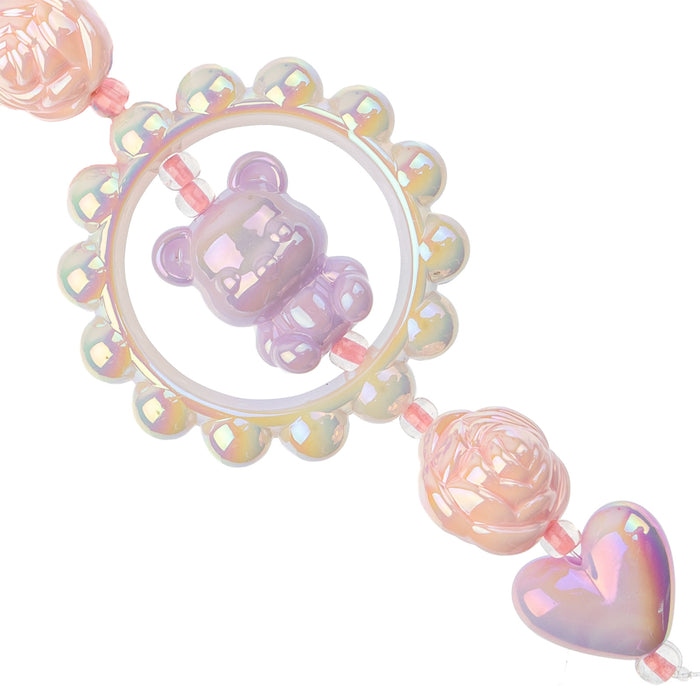 Super Cute Acrylic Bead Rose/Heart/Bear/Ring 5in Strand Light Pink/Light Purple/Cream