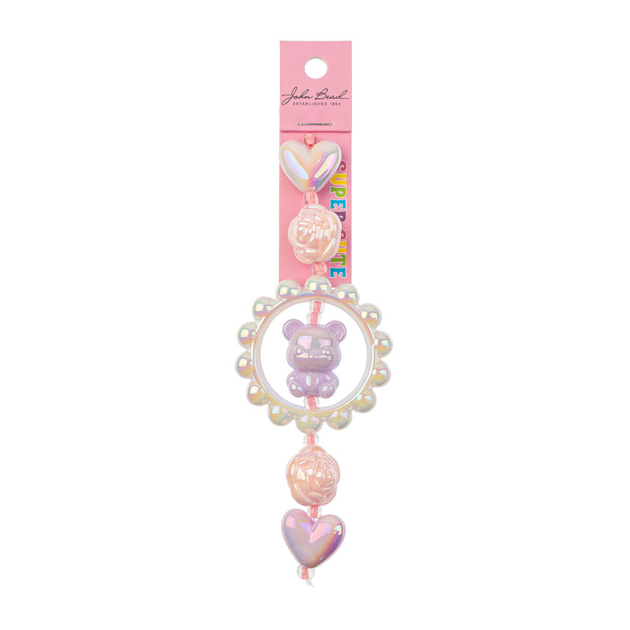 Super Cute Acrylic Bead Rose/Heart/Bear/Ring 5in Strand Light Pink/Light Purple/Cream