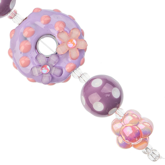 Super Cute Acrylic Bead Donut/Flower/Polkadot 5in Strand Light Pink/Light Purple