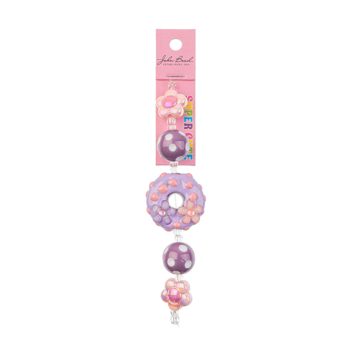 Super Cute Acrylic Bead Donut/Flower/Polkadot 5in Strand Light Pink/Light Purple