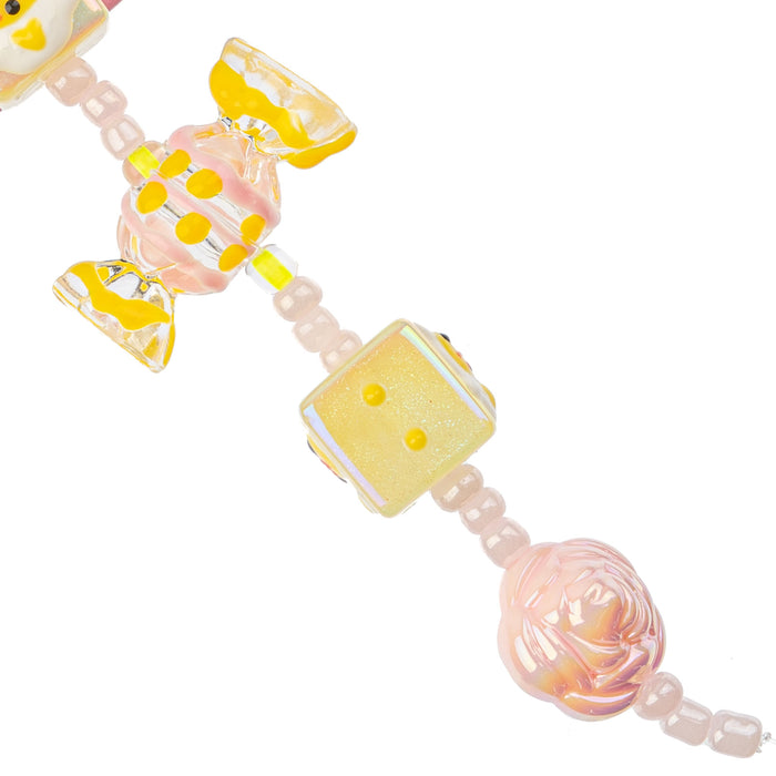 Super Cute Acrylic Bead Roses/Candy/Candy Square 5in Strand Light Pink/Light Yellow