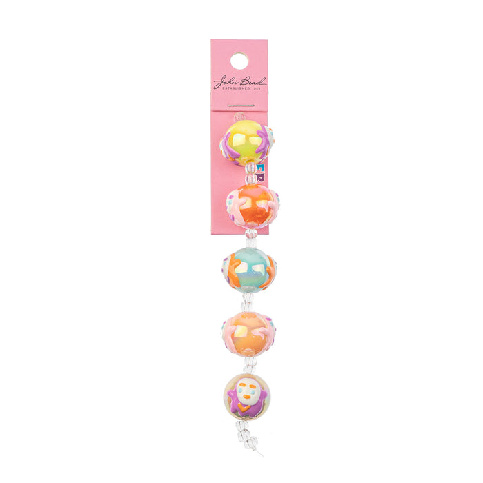 Super Cute Acrylic Bead Clowns Round 5in Strand Light Pink/Light Yellow