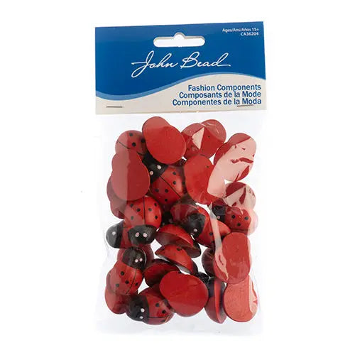 Wood Bead 20x27mm Lady Bug 50g Red