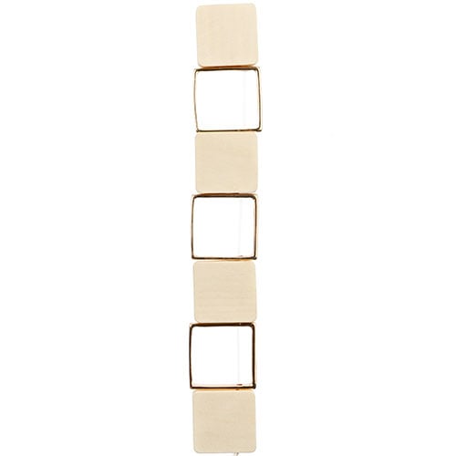 Wood Square Bead with Metal Gold Square Bead 7in strand