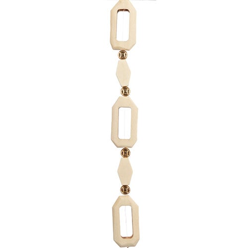 Wood Octagon and Hexagon Beads w/Metal Spacer 7in strand