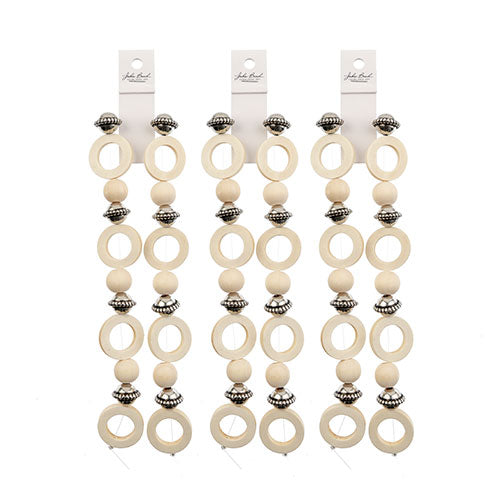 Wood Circle and Round Beads w/Metal Round Bead 2 x 7in strands