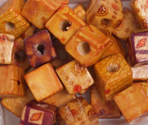 Wooden Bead Cube 10x10mm Mixed Pattern & Color