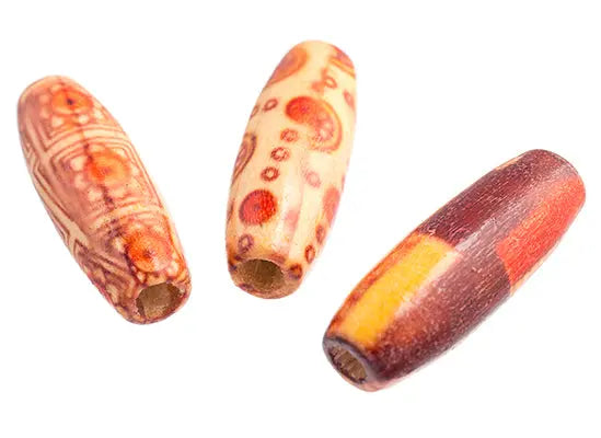 Wooden Bead Oval 8x22mm Mixed Pattern & Color