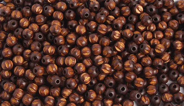 Euro Wood Beads Round Ridged 6mm Dark Brown
