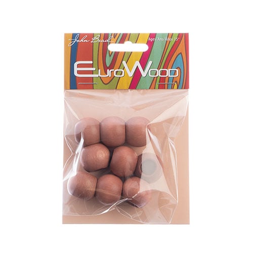 Euro Wood Beads - Round Large Hole 20x16mm - 9pcs