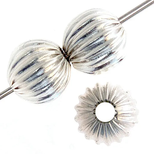 Metal Bead Round Pleated 4mm Silver Lead Free / Nickel Free