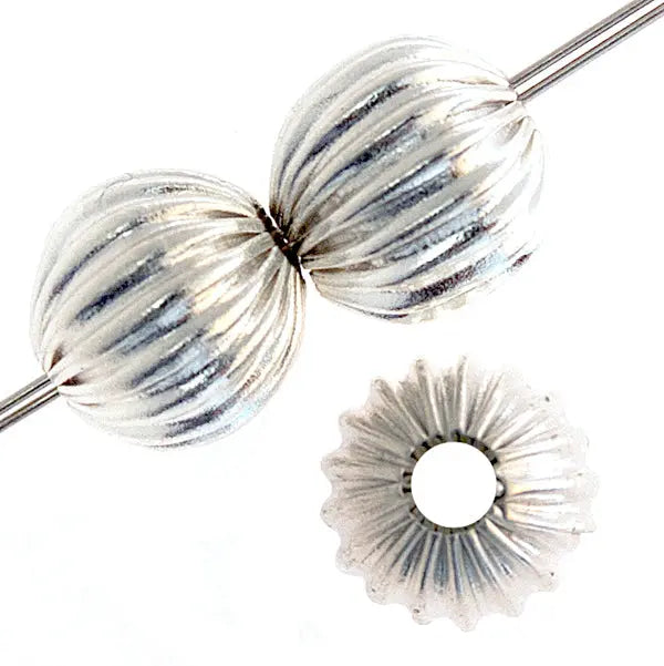 Metal Bead Round Pleated 4mm Silver Lead Free / Nickel Free