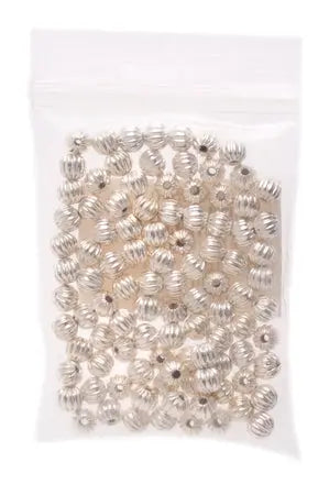 Metal Bead Round Pleated 4mm Silver Lead Free / Nickel Free