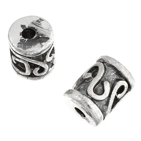 Metal Bead Etched Tube 11x9mm Antique Silver Lead Free Nickel Free