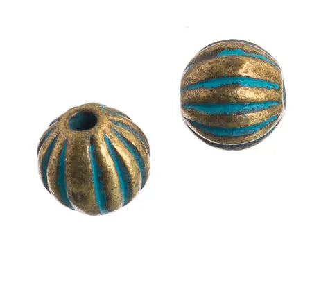 Metal Bead - Corrugated Round Patina Finish