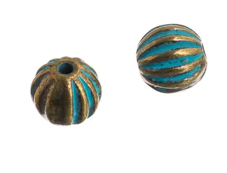 Metal Bead - Corrugated Round Patina Finish