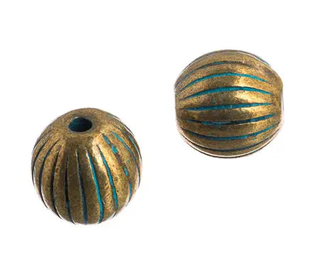 Metal Bead - Corrugated Round 8mm Patina Finish