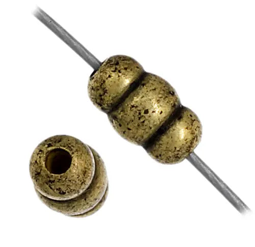 Beads Metalized Ribbed Rice Shape 3.5x6mm Antique Gold