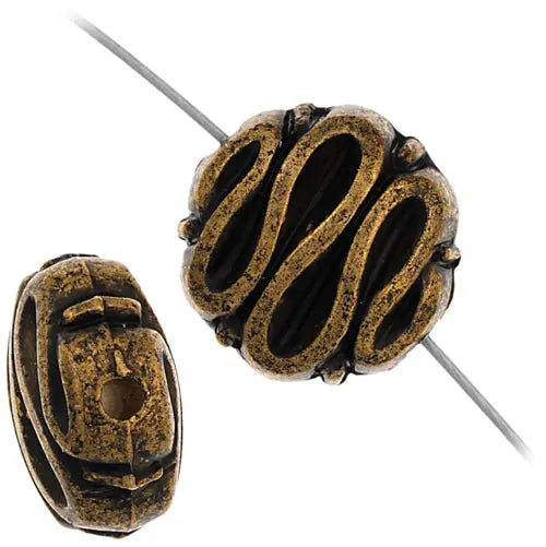 Beads Metalized Round Disc W/ Squiggle Line 6x11mm Antique Gold