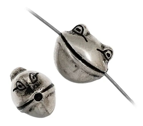 Beads Metalized Frog Face (Hole Sideways) 9mm Antique Silver