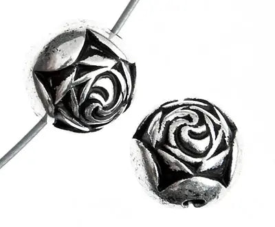 Metalized Bead W/ Sterling Silver Coating 9mm Rosebud Antique Silver