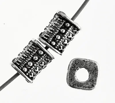 Metalized Bead W/ Sterling Silver Coating 6x4mm Rectangle Silver Antique