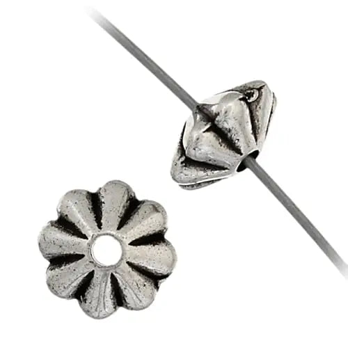 Metalized Bead W/ Sterling Silver Coating 3x6mm Corrugated Antique Silver