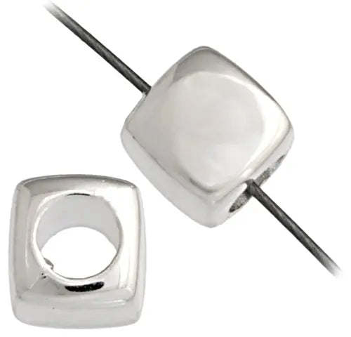 Metalized Bead W/ Sterling Silver Coating 6mm Square Silver